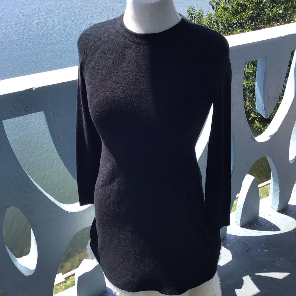 Zara Knit Black Long-sleeve Mini Dress Elastane Viscose Blend